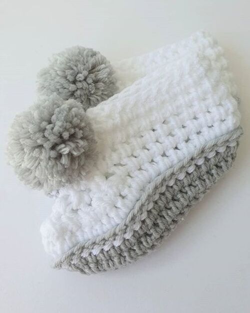 Grey and White Pompom Booties