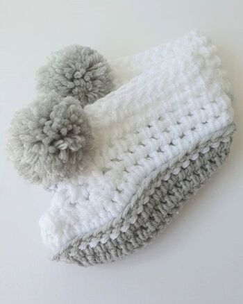 Chaussons Pompon Gris et Blanc