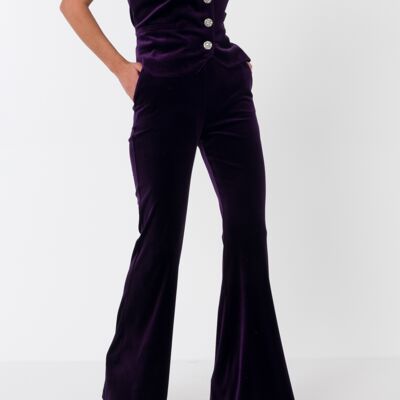 Abrigo de cintura de tela de terciopelo suave púrpura