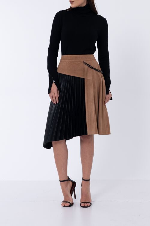 Black Camel Coloured Pleaded knee-length skirt