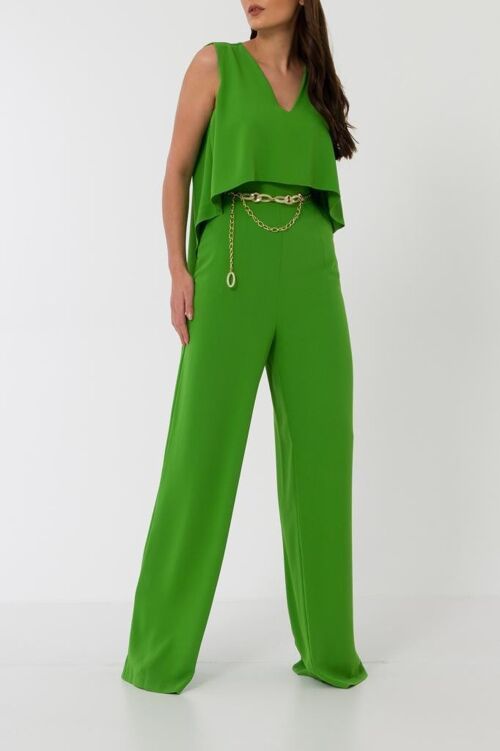 Green Jumpsuit with Golden Belt