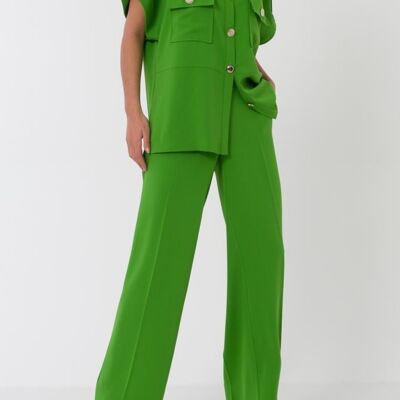Green Big Front Pockets with Gold Metal Buttons Stone Coloured Shirt and Trousers Set