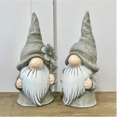 Two Assorted Medium Grey Gnomes, 24.5cm