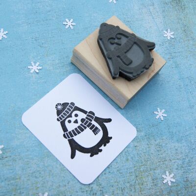 Christmas Penguin Large with Hat Rubber Stamp