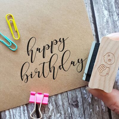 Happy Birthday Large Calligraphy Rubber Stamp