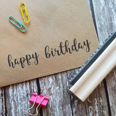Happy Birthday Script Rubber Stamp