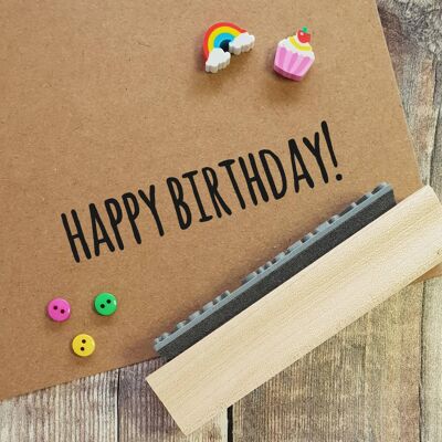 Happy Birthday Skinny Font Large Rubber Stamp