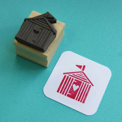 Heart Beach Hut Mini Rubber Stamp