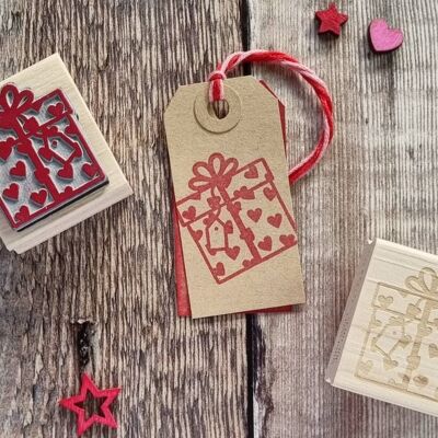 Heart Present Rubber Stamp