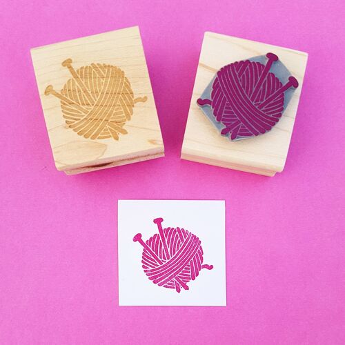 Wool Yarn and Needles Rubber Stamp