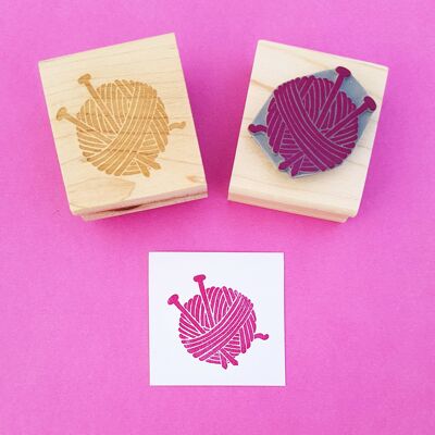 Wool Yarn and Needles Rubber Stamp