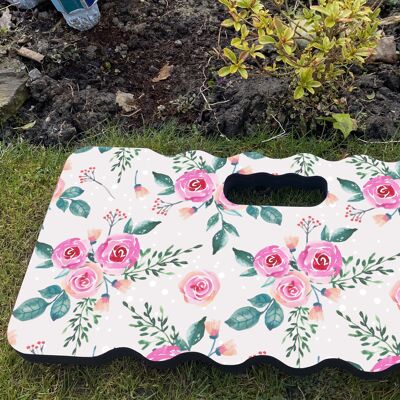 Kniekissen für den Garten – Kniekissen aus Schaumstoff mit rosa Rosen, 40 cm x 20 cm