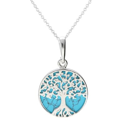 Absolutamente impresionante delicado collar de árbol de la vida turquesa
