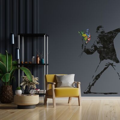 Banksy Adesivo Murale Sagomato - *El Lanzador de Flores (65x80cm)