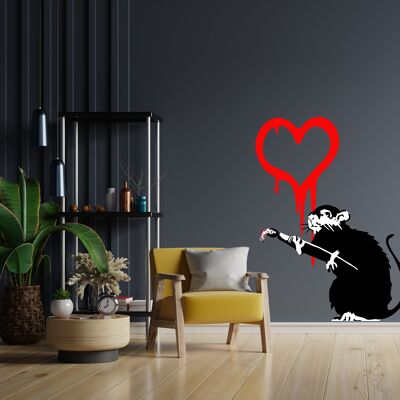 Banksy Adesivo Murale Sagomato - *Rat d'amour (90x105 cm)