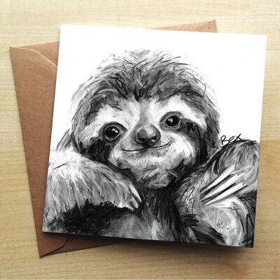 Sloth Charcoal Greetings Card