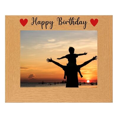 Second Ave Happy Birthday Red Hearts Oak 6×4 Landscape Picture Photo Frame Gift