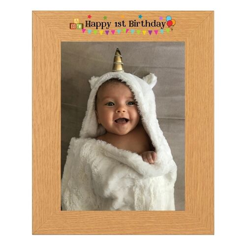 Second Ave Happy 1st Birthday Baby Oak 6×4 Portrait Picture Photo Frame Gift