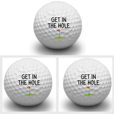 Second Ave Pack de 3 pelotas de golf divertidas de broma Get In The Hole Día del padre Regalo de golfista de cumpleaños de Navidad