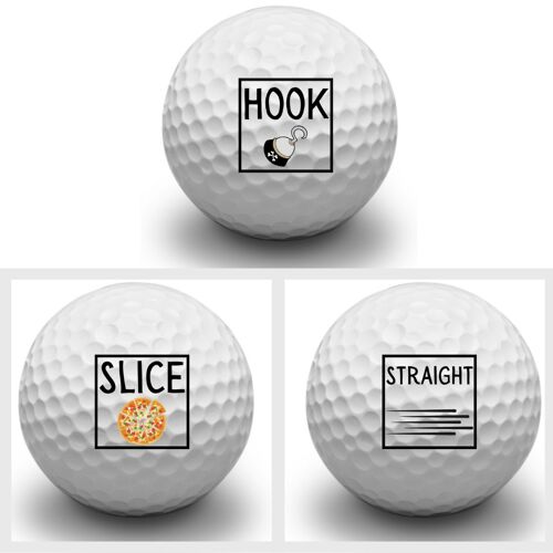 Second Ave Pack of 3 Joke Funny Golf Balls Hook,Slice,Straight Father’s Day Christmas Birthday Golfer Gift