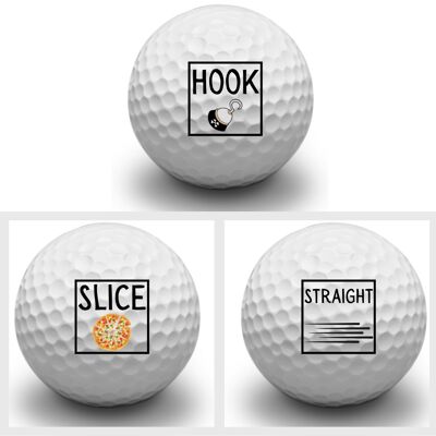 Second Ave 3er-Pack Witzige Golfbälle, Haken, Scheiben, gerade, Vatertag, Weihnachten, Geburtstag, Golfergeschenk