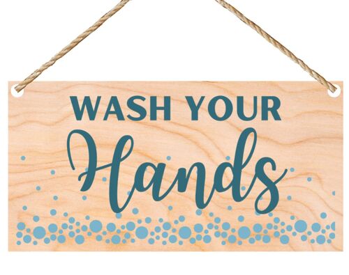 Second Ave Wash Your Hands Wooden Hanging Gift Rectangle Bathroom Kitchen Sign Plaque