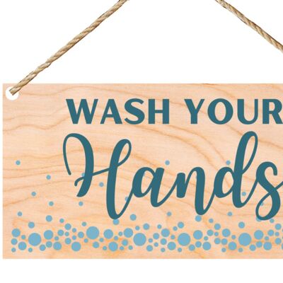Second Ave „Waschen Sie Ihre Hände“-Geschenk aus Holz zum Aufhängen, rechteckig, für Badezimmer, Küche, Schild