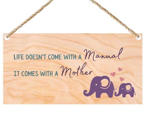 Second Ave Cute Life Comes with A Mother Wooden Hanging Gift Sign Plaque Mum Mummy Mother’s Day Birthday