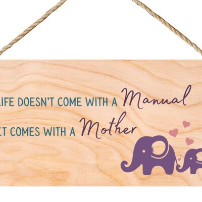 Second Ave Cute Life Comes with A Mother Wooden Hanging Gift Sign Plaque Mum Mummy Mother’s Day Birthday