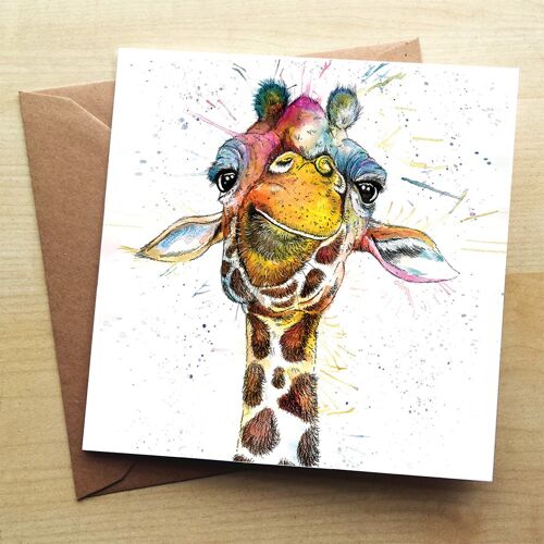 Splatter Rainbow Giraffe Greetings Card