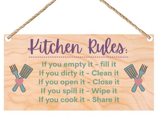 Second Ave Funny Joke Kitchen Rules Wooden Hanging Gift Rectangle Sign Plaque
