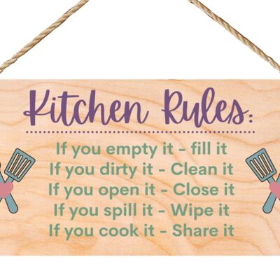 Second Ave Funny Joke Kitchen Rules Plaque rectangulaire en bois à suspendre pour cadeau