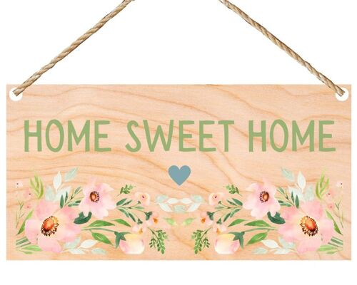 Second Ave Home Sweet Home Flowers Wooden Hanging Gift Friendship Rectangle New Home Sign Plaque