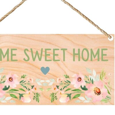Second Ave Home Sweet Home Flowers Plaque en bois à suspendre Cadeau d'amitié Rectangle New Home Sign Plaque