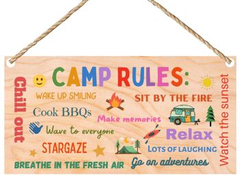 Second Ave Camp Rules Plaque de camping en bois à suspendre pour cadeau d'amitié Rectangle