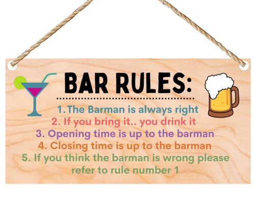 Second Ave Funny Joke Bar Rules Wooden Hanging Gift Friendship Rectangle Sign Plaque