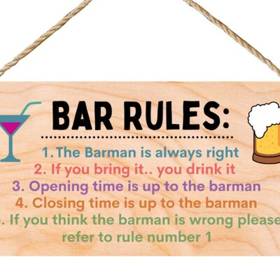 Second Ave Funny Joke Bar Rules Holzschild zum Aufhängen als Geschenk, rechteckig, Freundschaftsschild