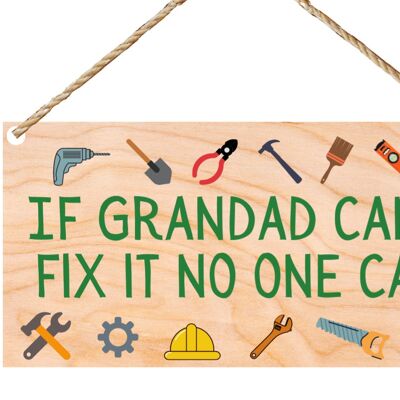 Second Ave Funny If Grandad Can't Fix It Colgante de madera Regalo Rectángulo Signo Placa Día del padre Cumpleaños