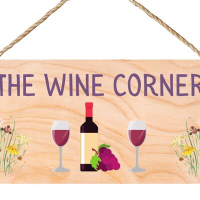 Second Ave Funny The Wine Corner Plaque à suspendre en bois Cadeau d'amitié Rectangle Maison Remise Signe Plaque