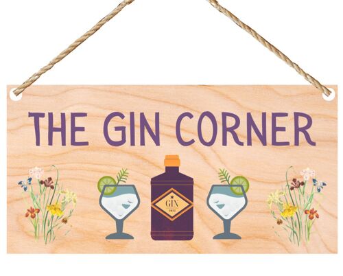 Second Ave Funny The Gin Corner Wooden Hanging Gift Friendship Rectangle Home Shed Sign Plaque