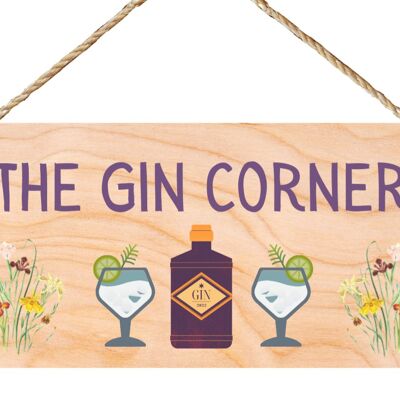 Second Ave Funny The Gin Corner Plaque en bois à suspendre Cadeau d'amitié Rectangle Home Shed Sign Plaque