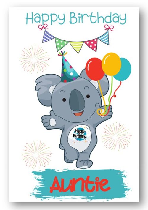 Second Ave Auntie Children’s Kids Koala Bear Birthday Card for Her Greetings Card