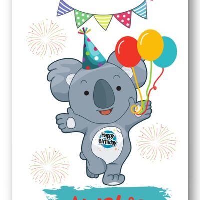Biglietto di compleanno per bambini Koala Bear della seconda zia di Ave per il suo biglietto di auguri