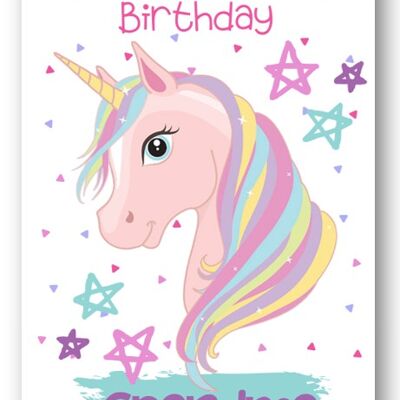 Second Ave Grandma Children's Kids Magical Unicorn Tarjeta de cumpleaños para su tarjeta de felicitación