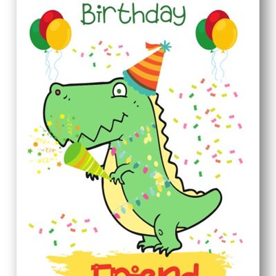 Second Ave Friend Children's Kids Tarjeta de cumpleaños de dinosaurio para él / ella Tarjeta de felicitación