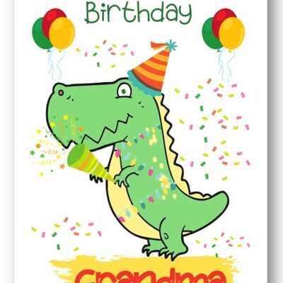 Second Ave Grandma Children's Kids Tarjeta de cumpleaños de dinosaurio para su tarjeta de felicitación