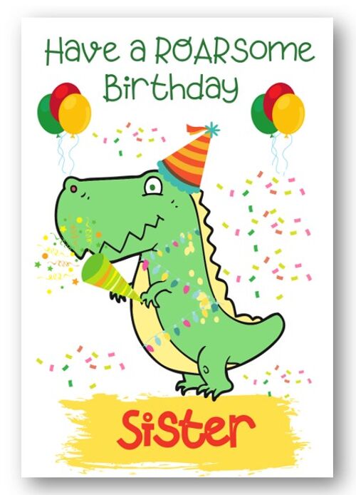 Second Ave Sister Children’s Kids Dinosaur Birthday Card for Her Greetings Card