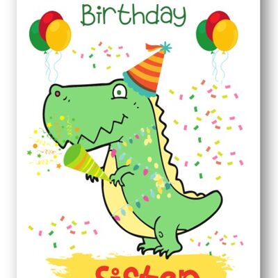 Second Ave Sister Children's Kids Tarjeta de cumpleaños de dinosaurio para su tarjeta de felicitación