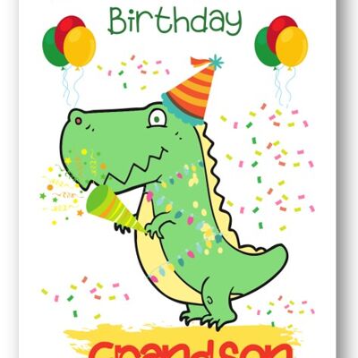 Second Ave Grandson Children's Kids Tarjeta de cumpleaños de dinosaurio para él Tarjeta de felicitación
