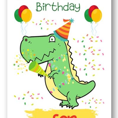 Second Ave Son Children's Kids Tarjeta de cumpleaños de dinosaurio para él Tarjeta de felicitación